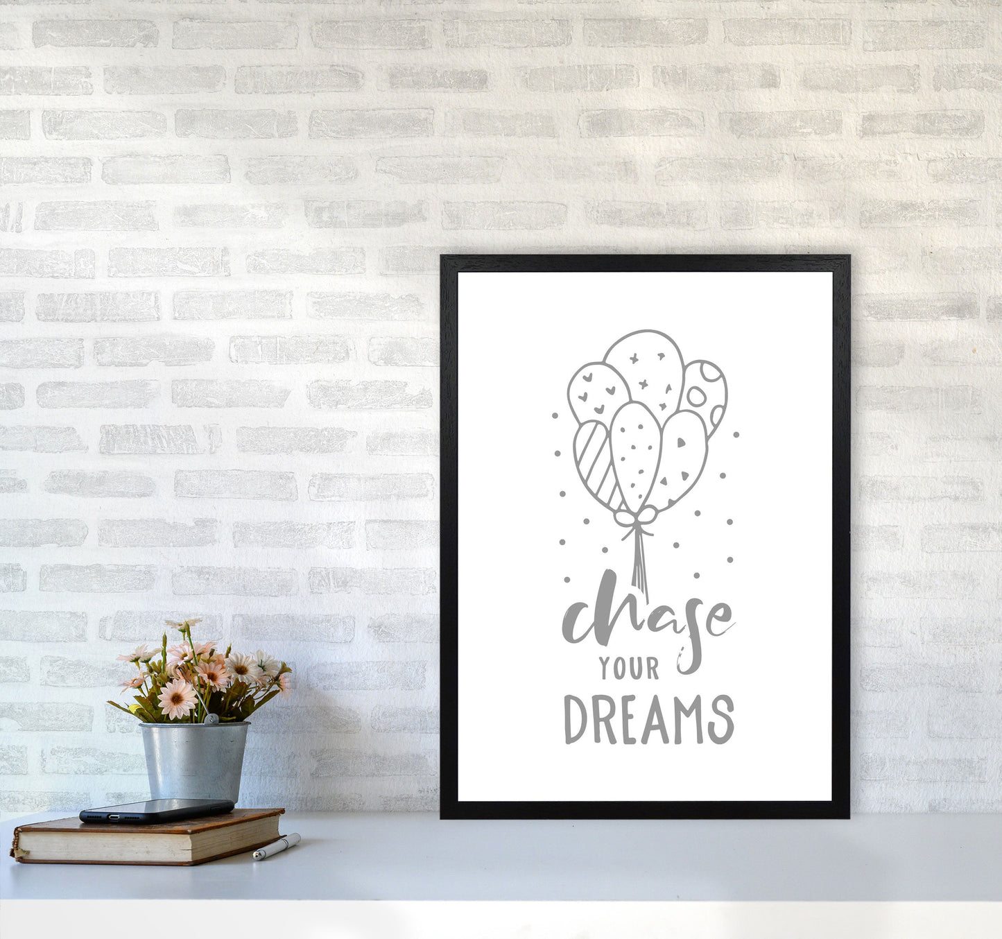 Avelena | Chase Your Dreams Grauer Rahmen Kinderzimmer Wandkunst Druck