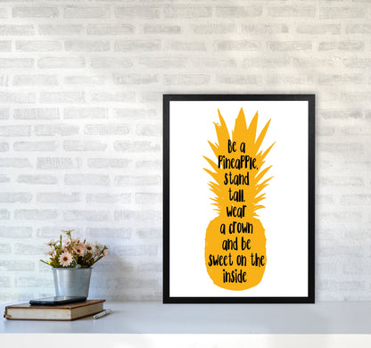 Avelena | Sei eine Ananas Gelber Rahmen Typografie Wandkunst Druck