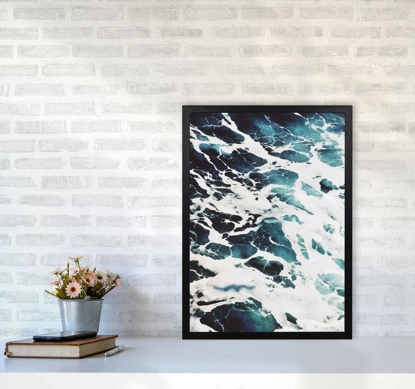 Avelena | Blau Weiß Wasser Moderne Druck, Rahmen Botanische & Natur Kunst Druck