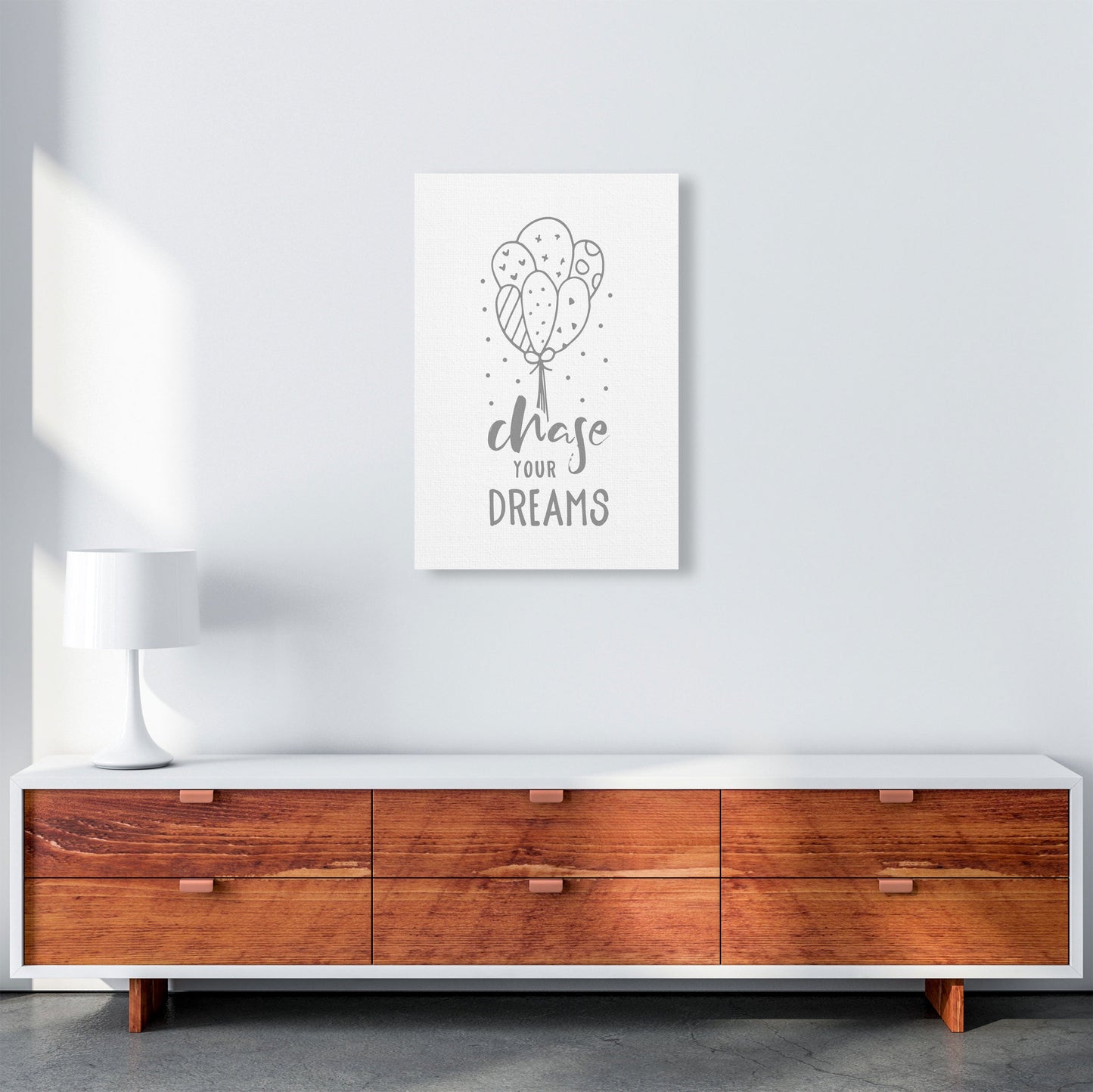 Avelena | Chase Your Dreams Grauer Rahmen Kinderzimmer Wandkunst Druck
