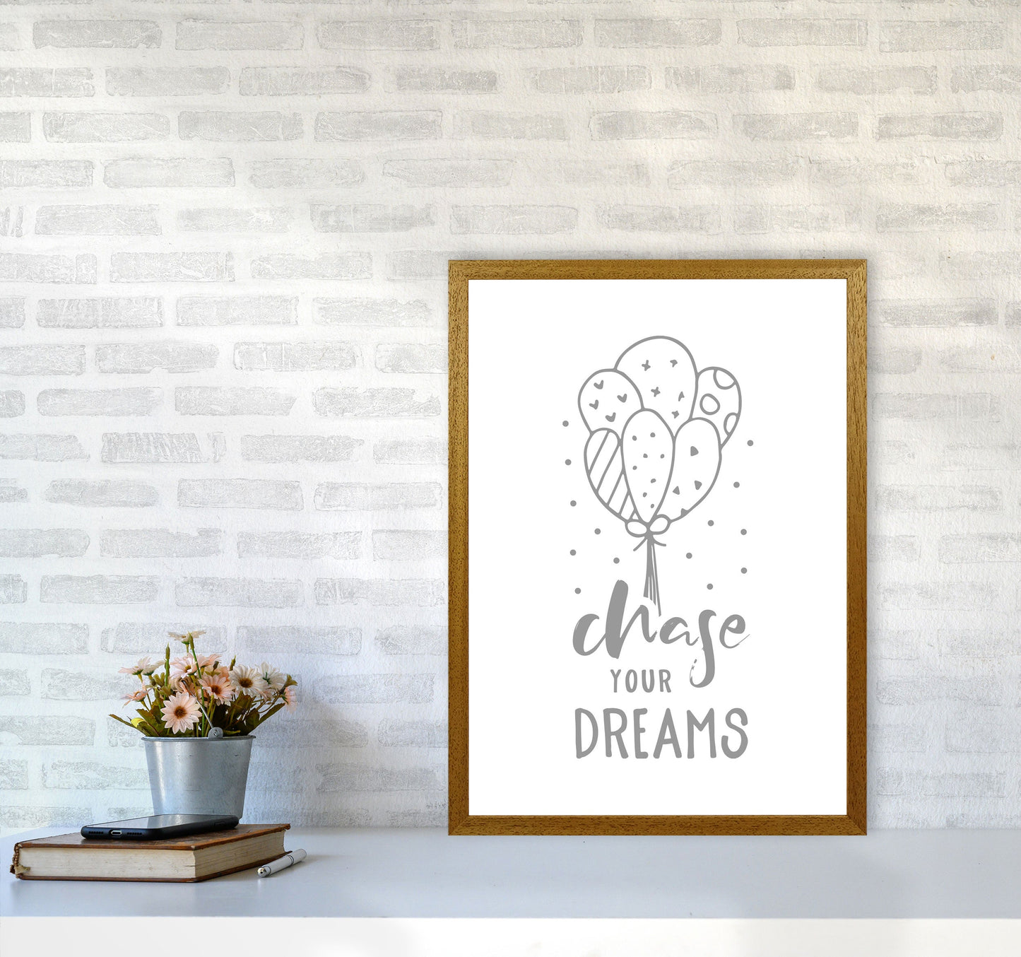 Avelena | Chase Your Dreams Grauer Rahmen Kinderzimmer Wandkunst Druck