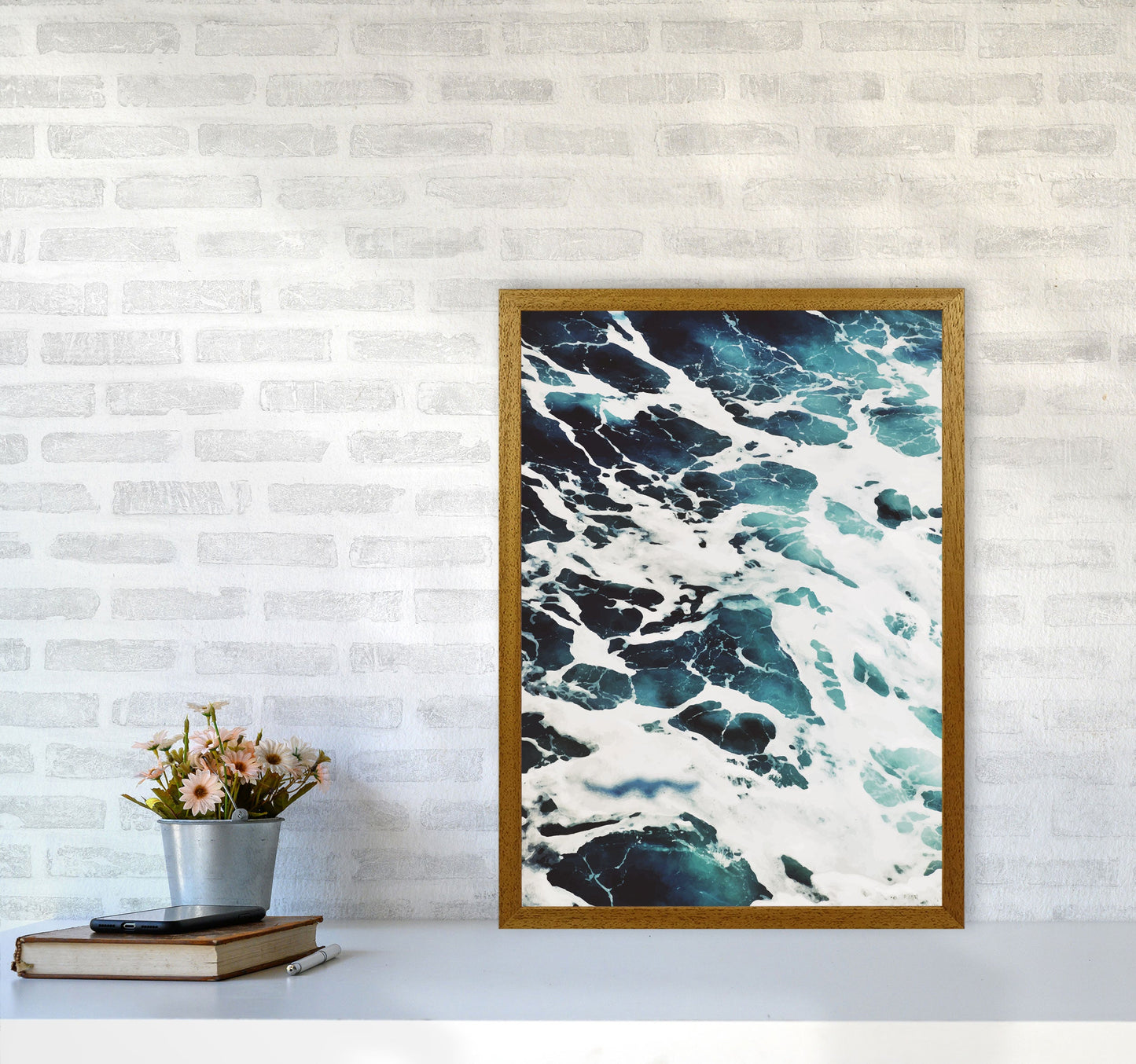 Avelena | Blau Weiß Wasser Moderne Druck, Rahmen Botanische & Natur Kunst Druck