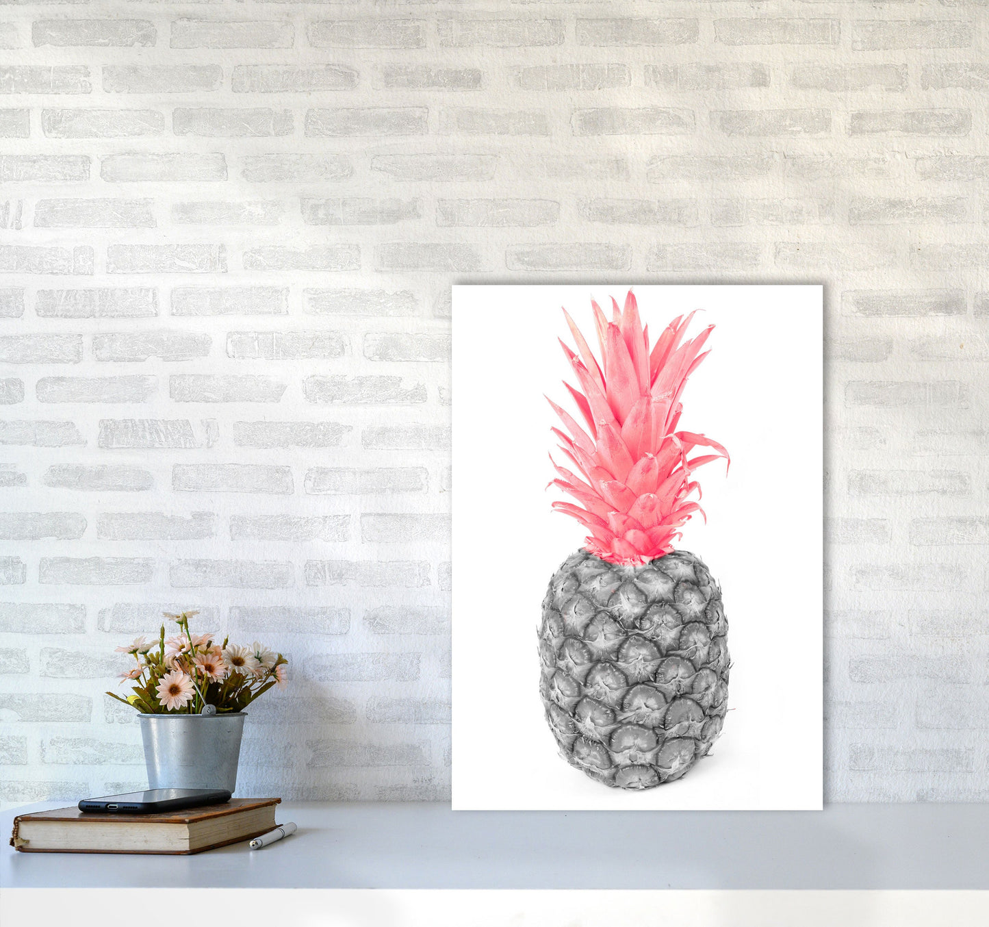 Avelena | Schwarz und rosa Ananas abstrakt modernes Druck, gerahmte Küchen Wandkunst