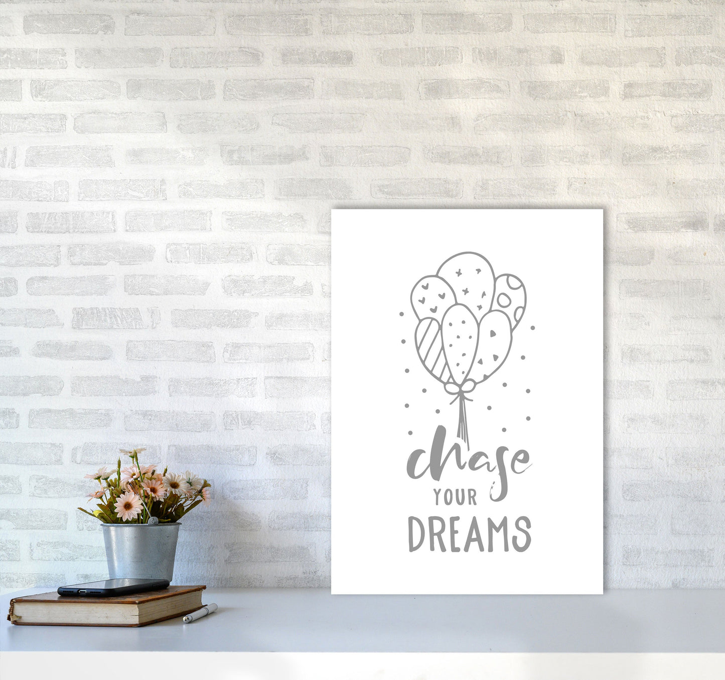Avelena | Chase Your Dreams Grauer Rahmen Kinderzimmer Wandkunst Druck