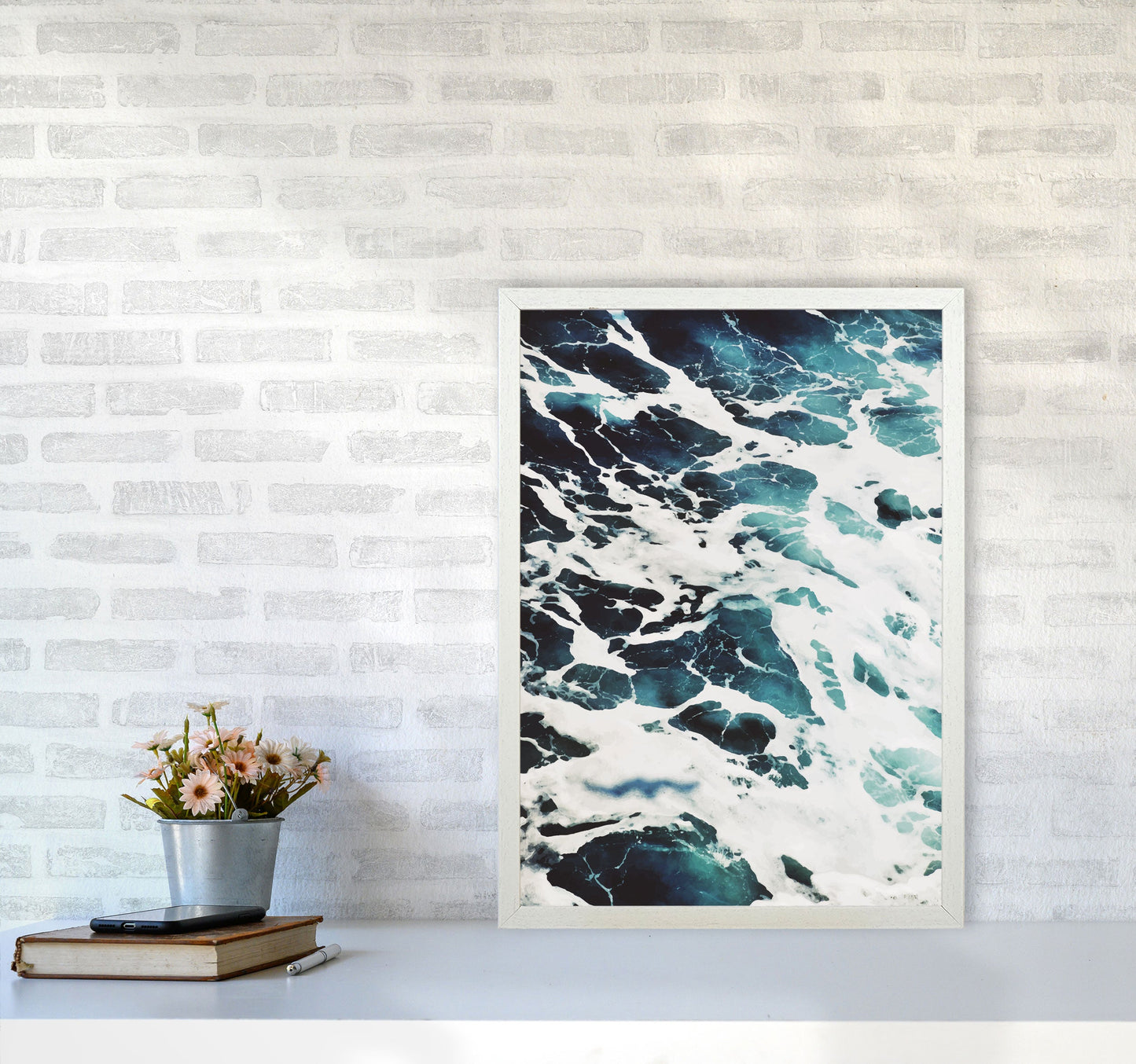 Avelena | Blau Weiß Wasser Moderne Druck, Rahmen Botanische & Natur Kunst Druck