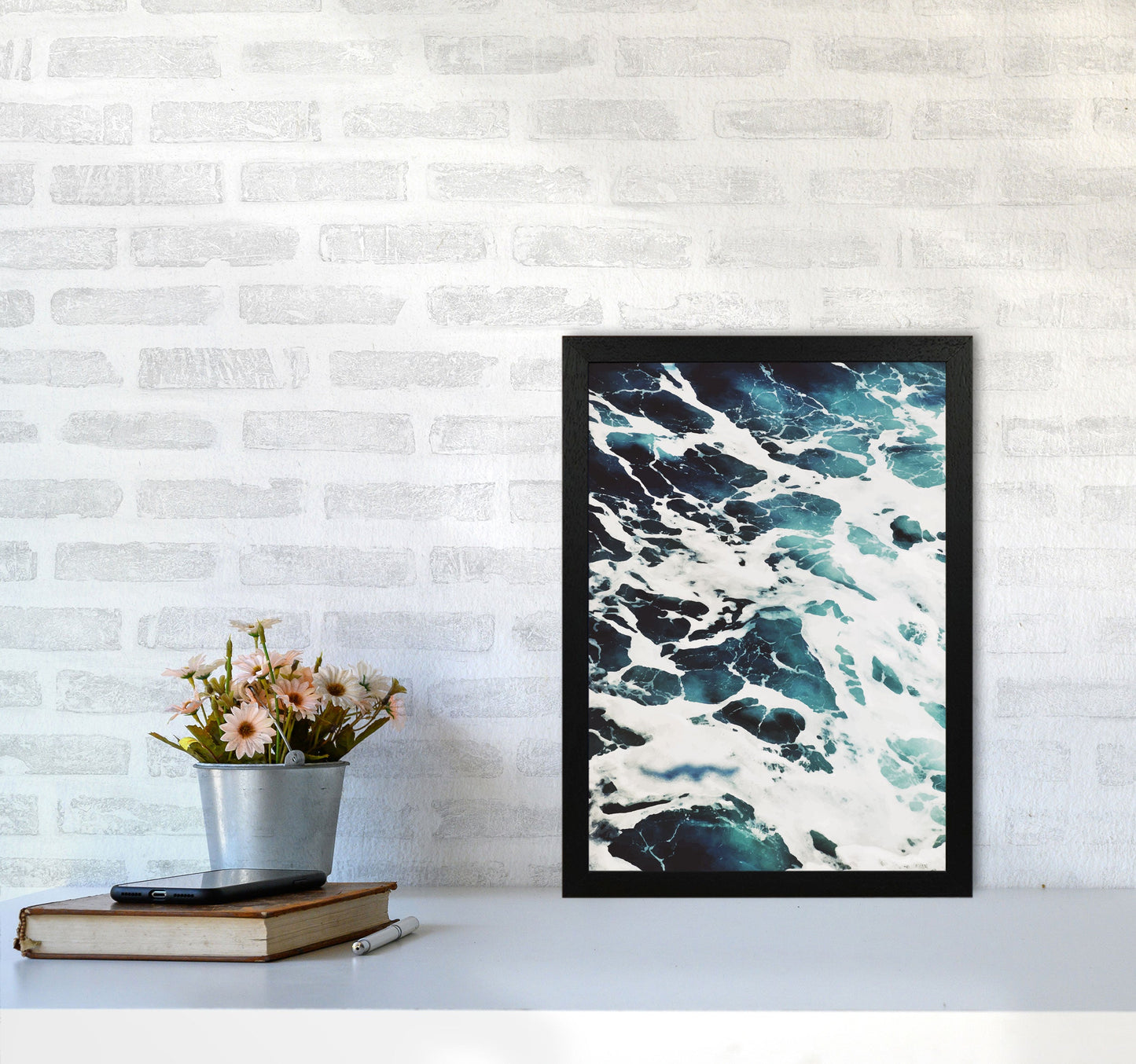 Avelena | Blau Weiß Wasser Moderne Druck, Rahmen Botanische & Natur Kunst Druck