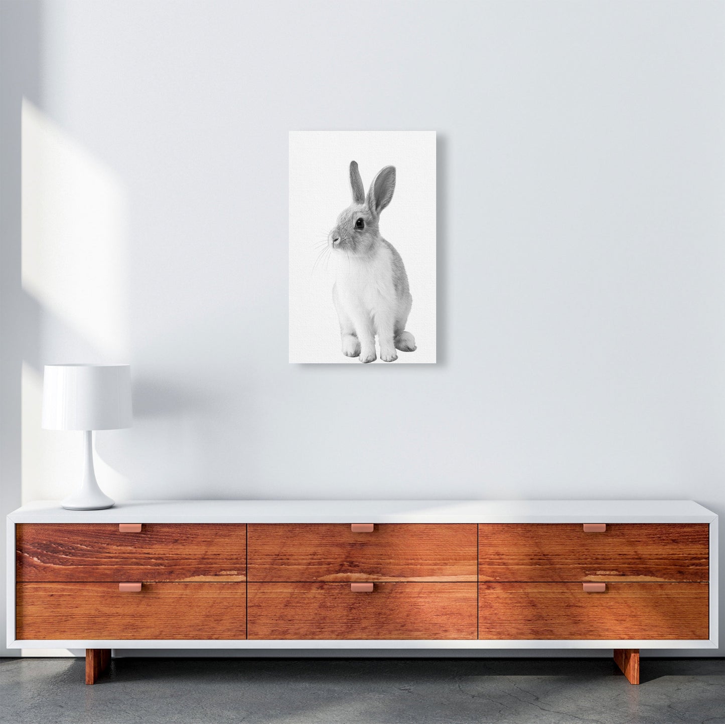 Avelena | Schwarz-Weiß Hase Moderne Druck Tierkunst Druck
