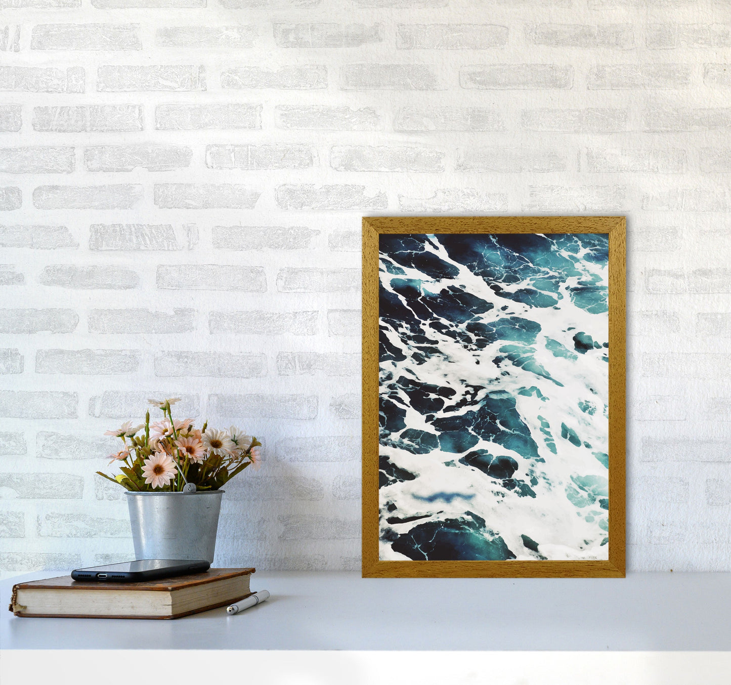 Avelena | Blau Weiß Wasser Moderne Druck, Rahmen Botanische & Natur Kunst Druck