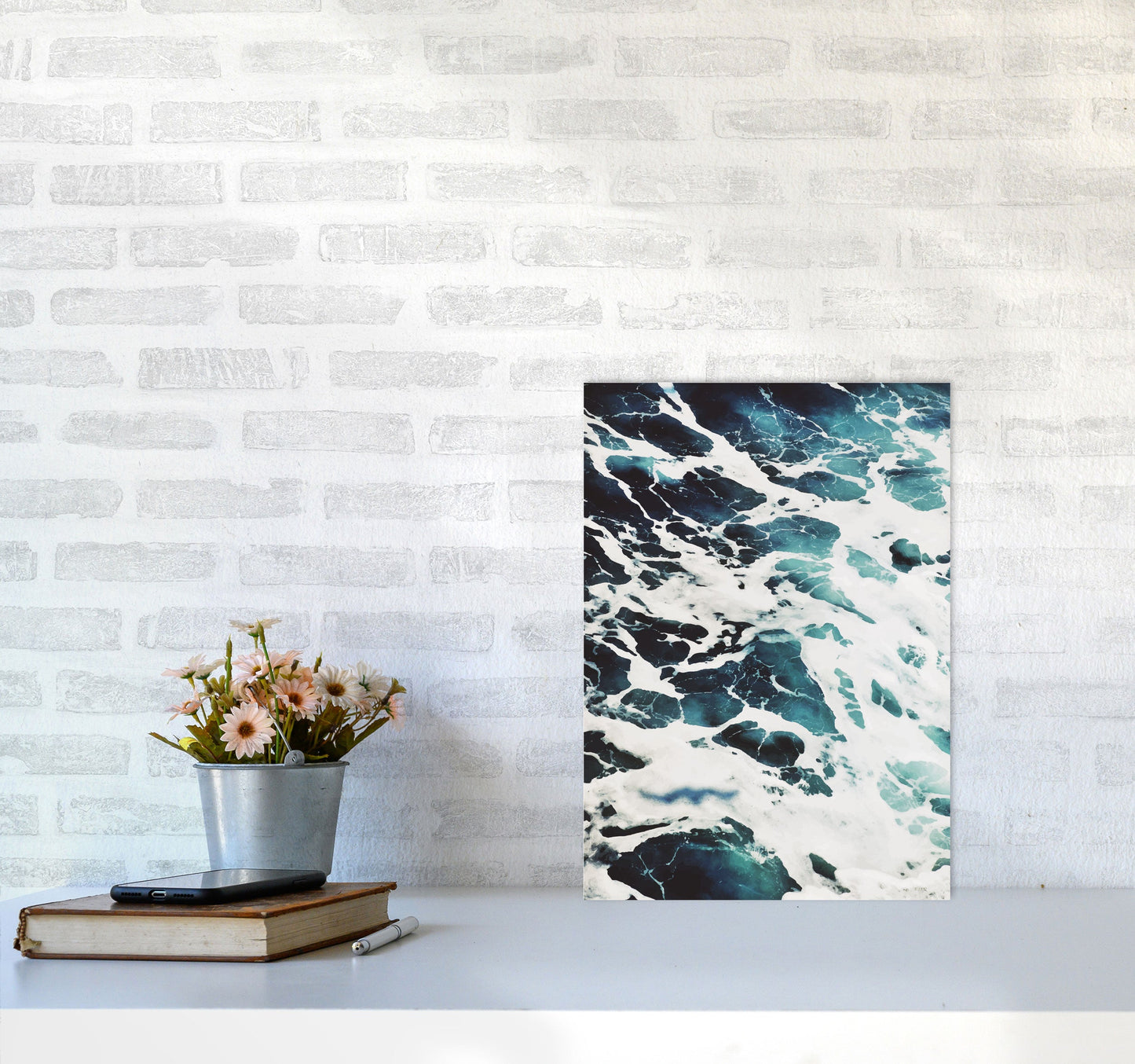 Avelena | Blau Weiß Wasser Moderne Druck, Rahmen Botanische & Natur Kunst Druck