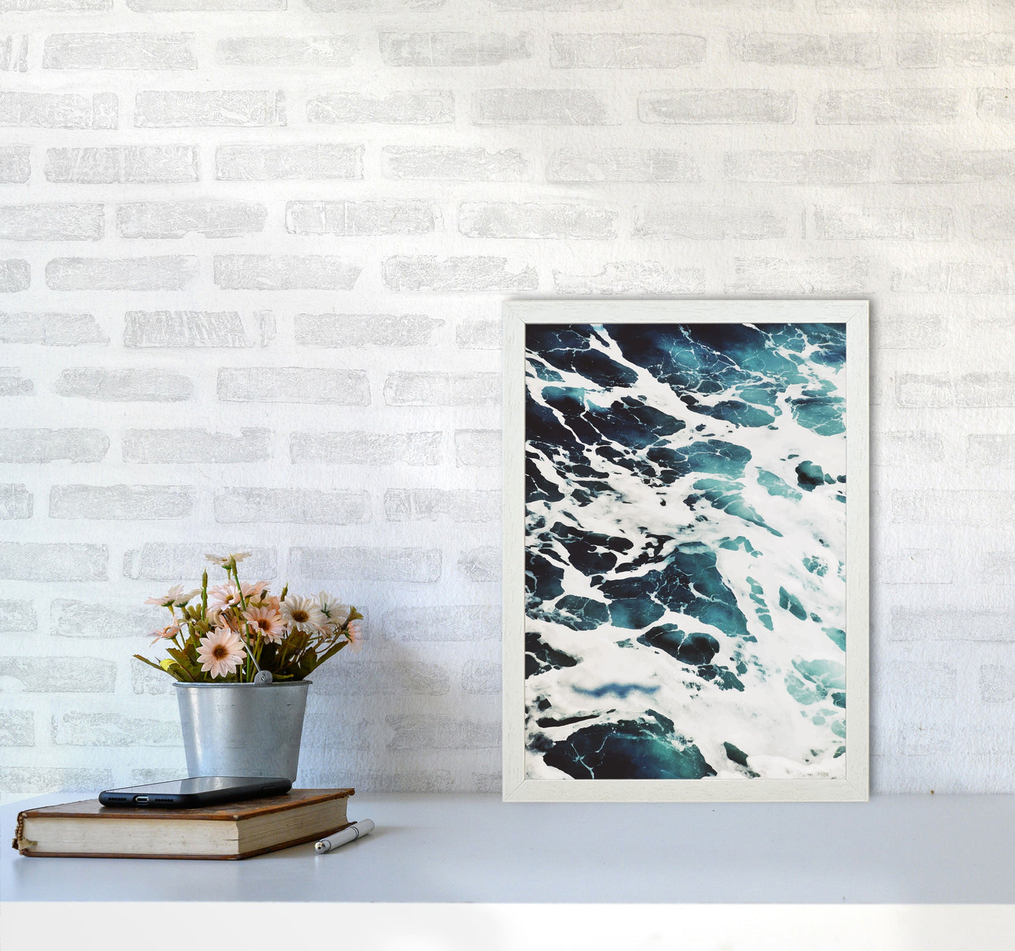 Avelena | Blau Weiß Wasser Moderne Druck, Rahmen Botanische & Natur Kunst Druck