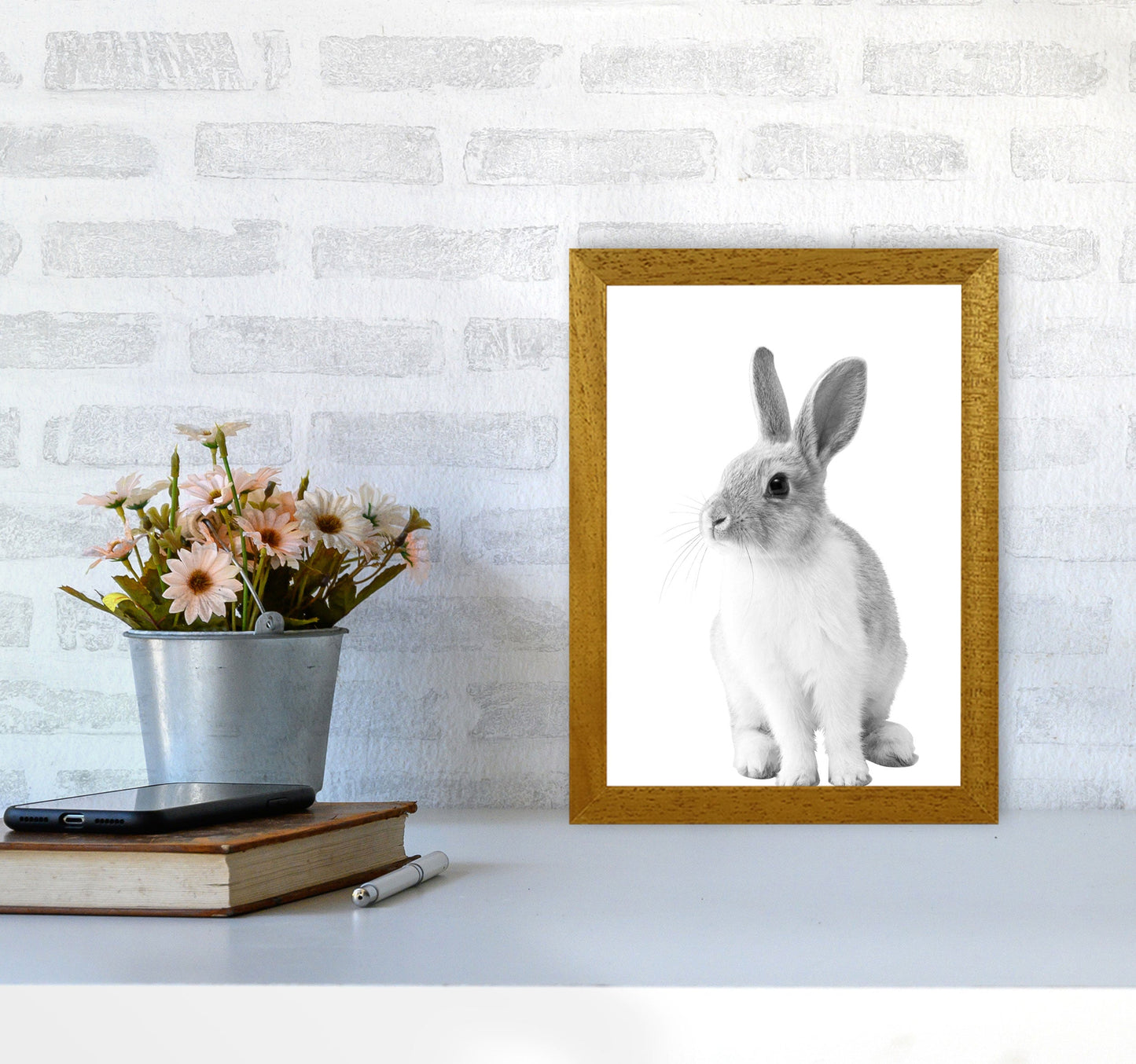 Avelena | Schwarz-Weiß Hase Moderne Druck Tierkunst Druck