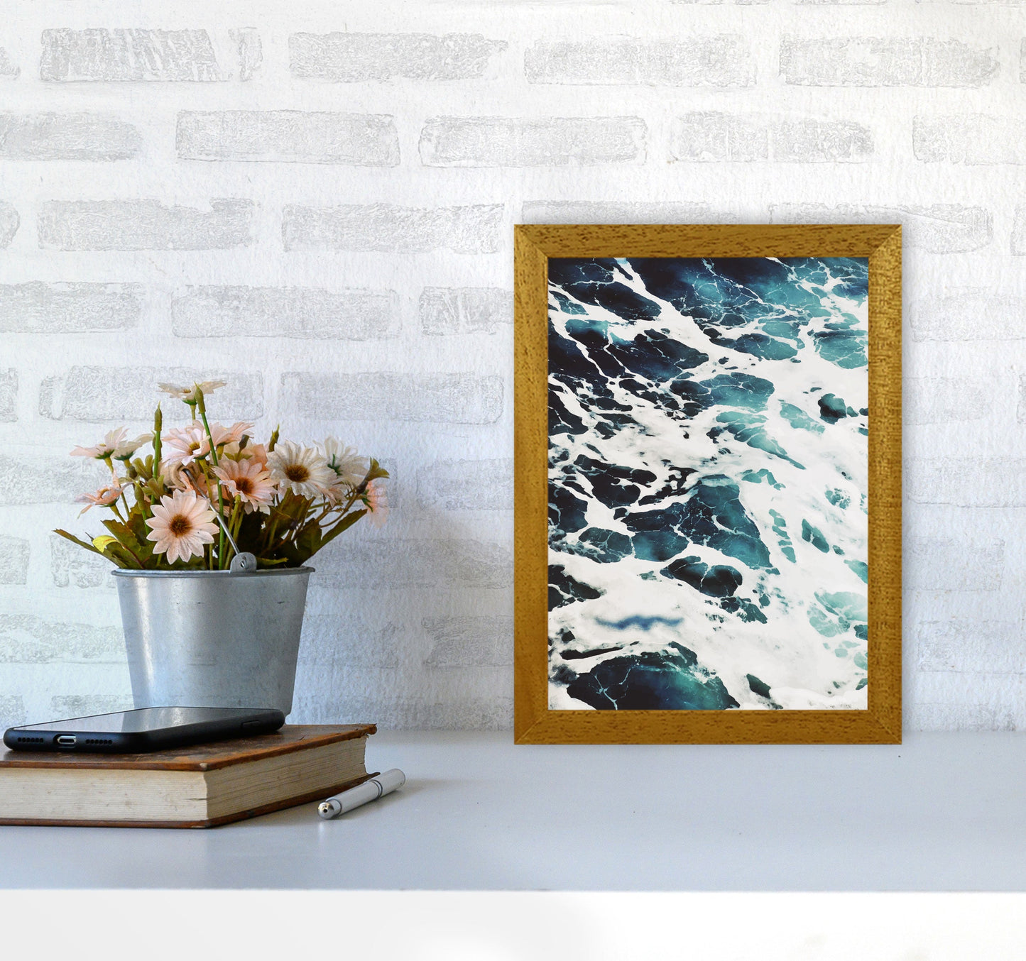 Avelena | Blau Weiß Wasser Moderne Druck, Rahmen Botanische & Natur Kunst Druck