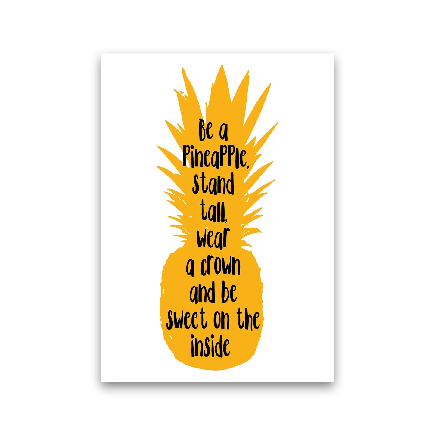 Avelena | Sei eine Ananas Gelber Rahmen Typografie Wandkunst Druck