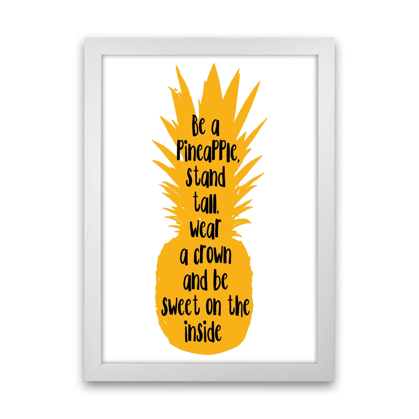 Avelena | Sei eine Ananas Gelber Rahmen Typografie Wandkunst Druck