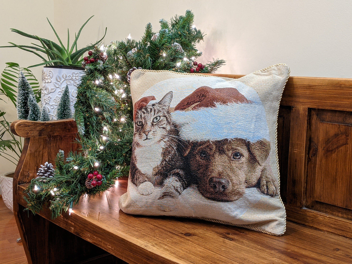 Avelena | Best Friend Pets Hund und Katze Weihnachten Wandteppich Gewebter Wurfkissenbezug