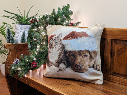 Avelena | Best Friend Pets Hund und Katze Weihnachten Wandteppich Gewebter Wurfkissenbezug