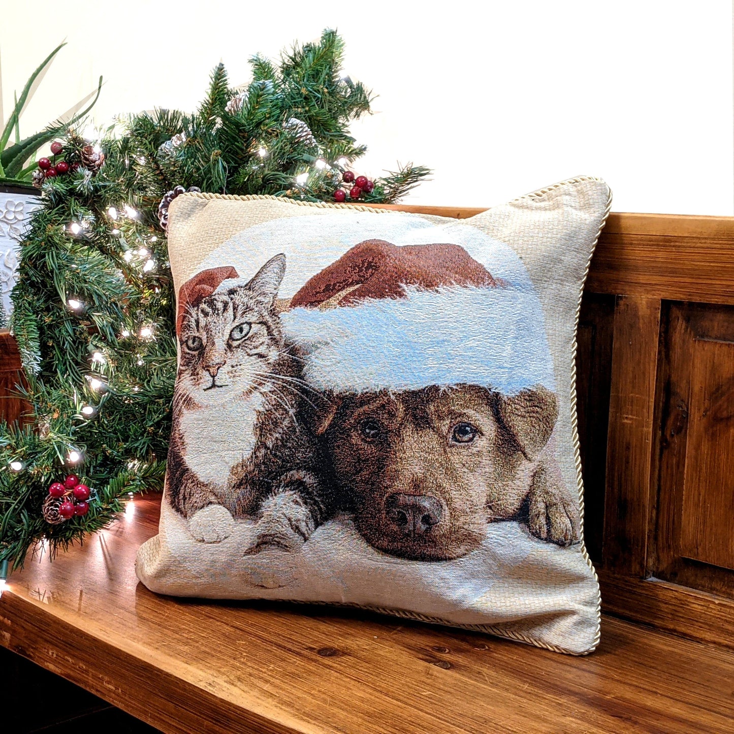 Avelena | Best Friend Pets Hund und Katze Weihnachten Wandteppich Gewebter Wurfkissenbezug