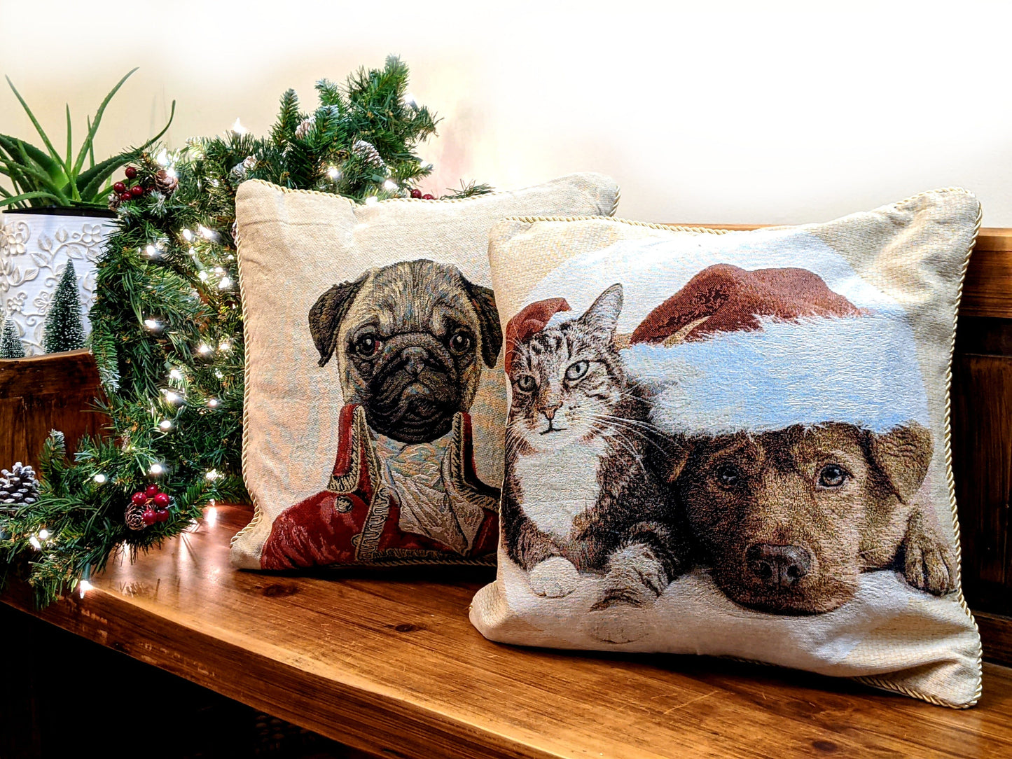 Avelena | Best Friend Pets Hund und Katze Weihnachten Wandteppich Gewebter Wurfkissenbezug