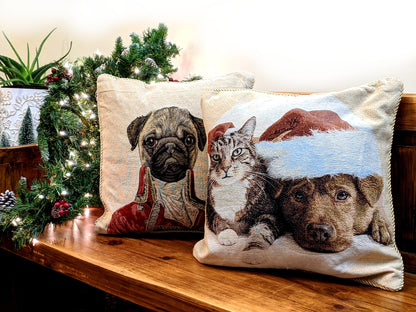 Avelena | Best Friend Pets Hund und Katze Weihnachten Wandteppich Gewebter Wurfkissenbezug