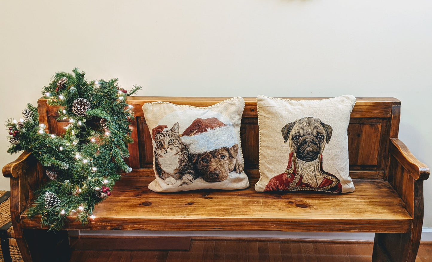 Avelena | Best Friend Pets Hund und Katze Weihnachten Wandteppich Gewebter Wurfkissenbezug