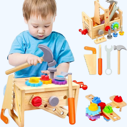 Avelena | 29-teiliges Holz Werkzeugkasten Set | Montessori STEM Bildungsbau Spielzeug für Kinder im Alter von 2 bis 6 Jahren