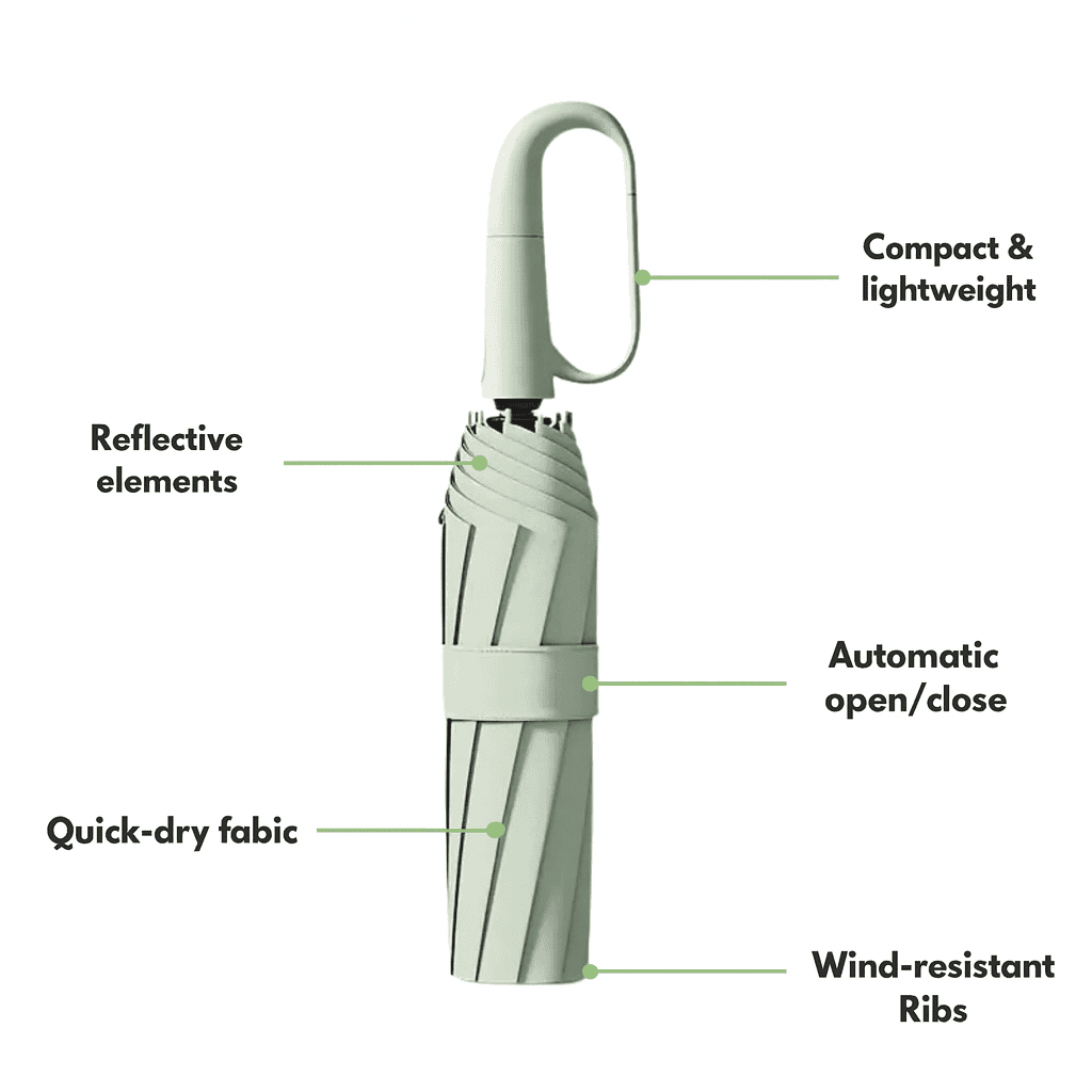 Avelena | Automatischer kompakter Regenschirm, gebaut für starken Wind