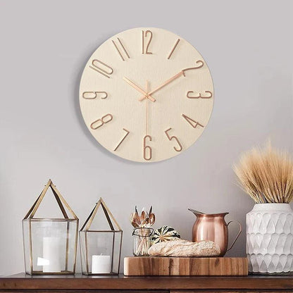 Avelena | Rahmenlose Wanduhr aus Holz – Nordische Minimalistische Stille Uhr für Modernes Wohndekor