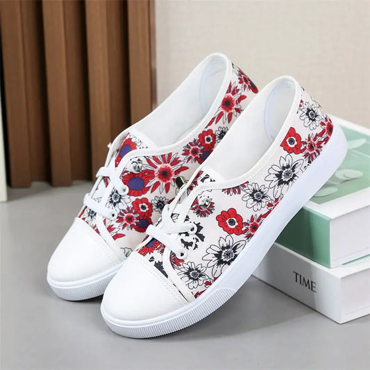 Blume Muster Canvas Schuhe, Casual Lace Up Outdoor-Schuhe