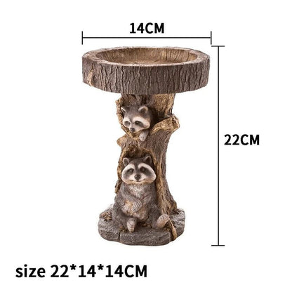 Avelena | Vintage Garten Vogelbad – Polyresin Waschbär Design für Outdoor Charme