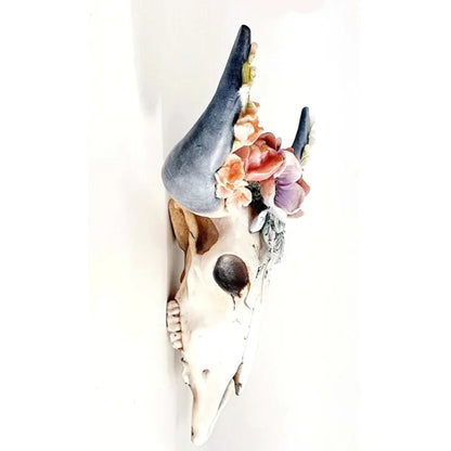 Avelena | Kuhschädel - Bully - Wanddekoration mit Blumen - Harz Wohnkultur