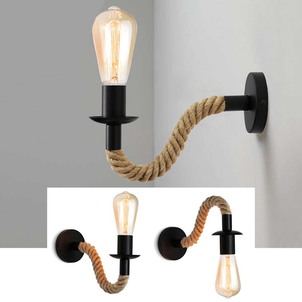 Avelena | Retro Hanfseil Industrielle Loft Wandlampe