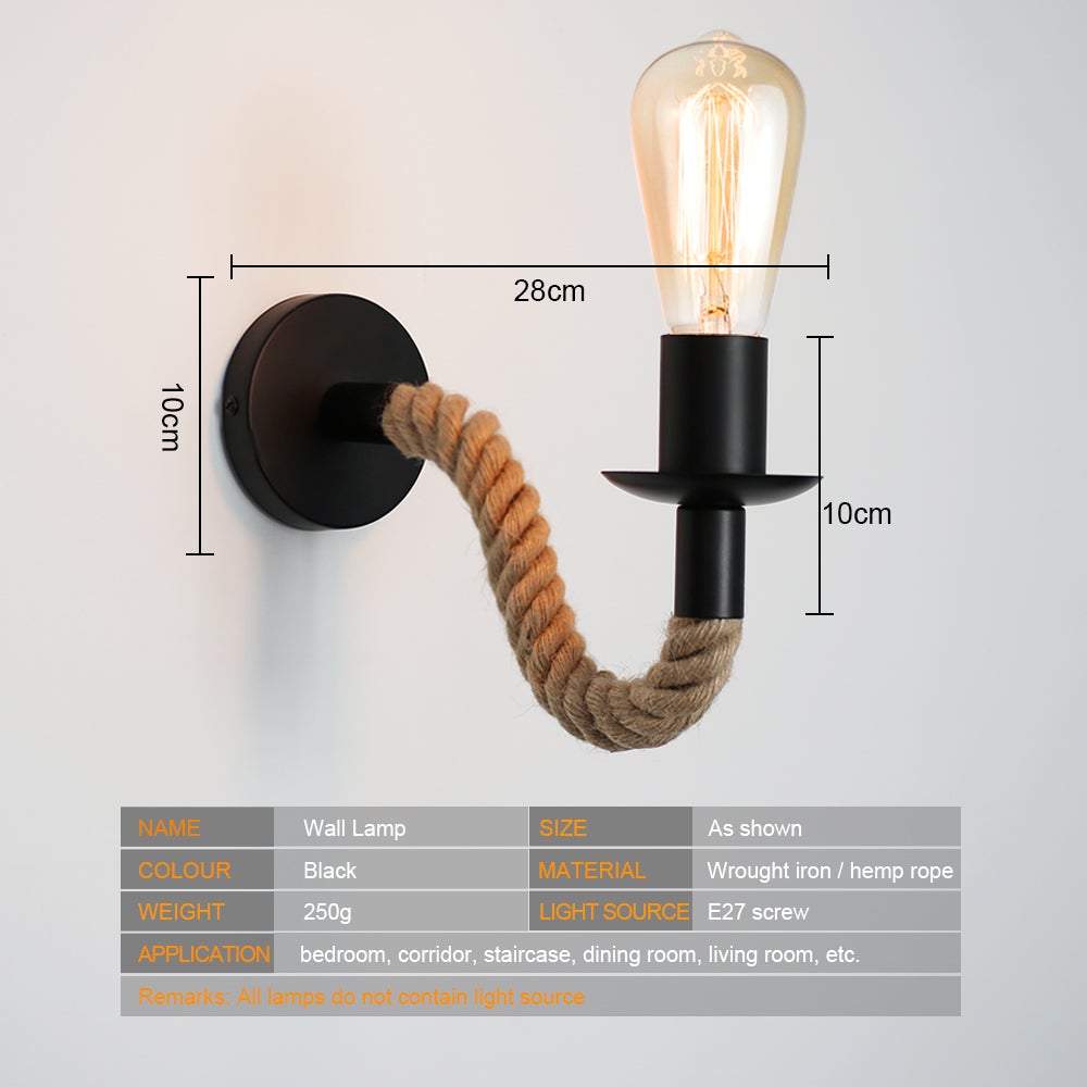 Avelena | Retro Hanfseil Industrielle Loft Wandlampe