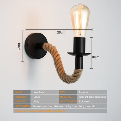 Avelena | Retro Hanfseil Industrielle Loft Wandlampe