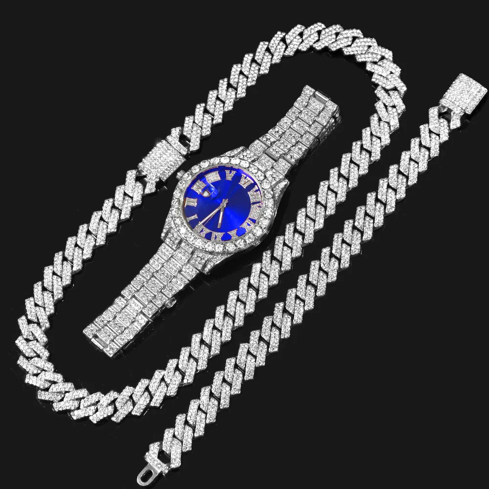 Avelena | Hip Hop Bling Trio Cuban Kette Schmuck Set