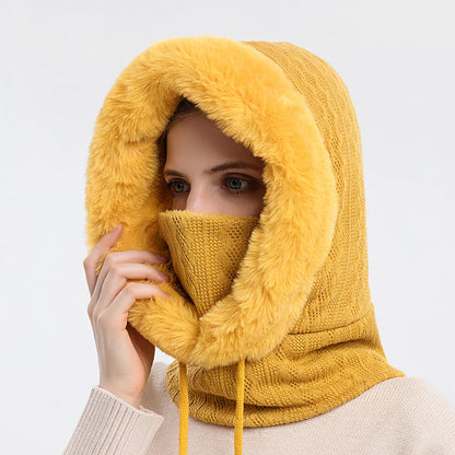 Avelena | Damen Winter Pelzmütze & Masken Set - Strick Cashmere Balaklava