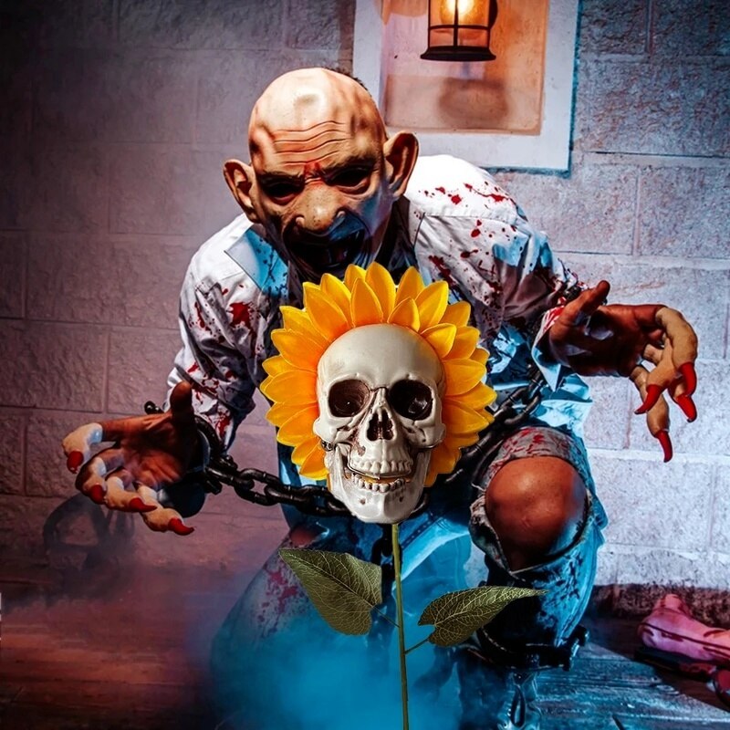 Avelena | Schädel Sonnenblume, Halloween Gruselige Dekoration, Zuhause und Garten, Horror, Künstliche Blumen Dekoration für Zuhause, Außen, Dekor, Im Freien, Calavera
