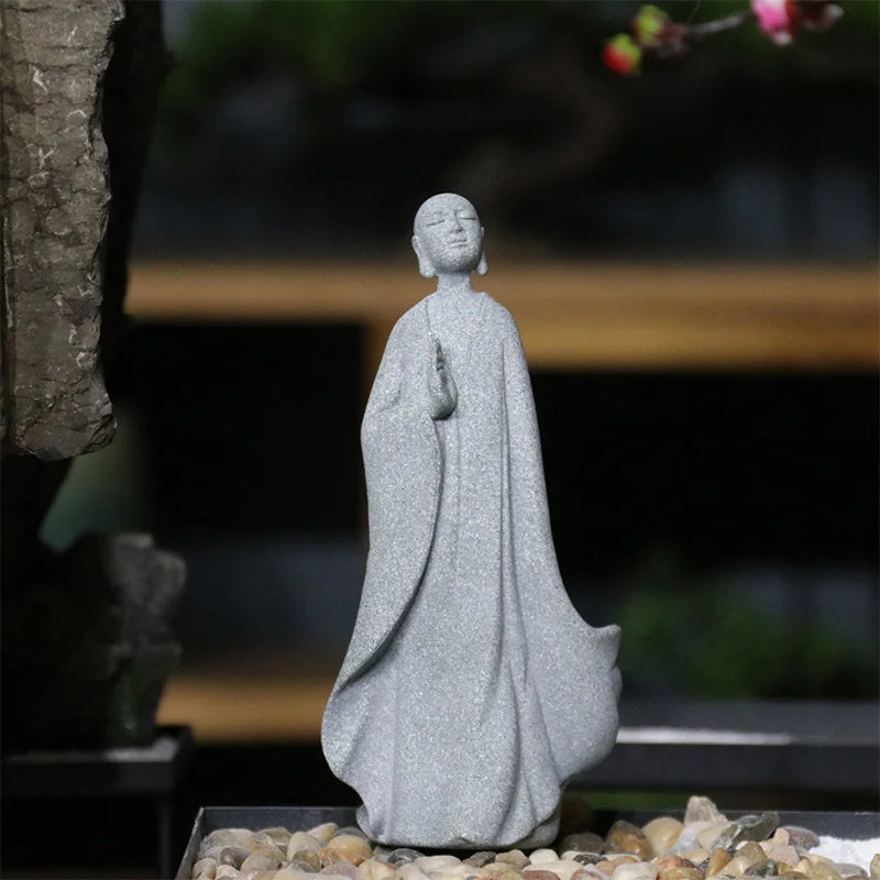 Avelena | Buddha Stein Statue Kleine Buddhistischen Mönche Tibetischer Buddhismus Figuren Zen Garten Ornament Meditation Zuhause Aquarium Dekoration