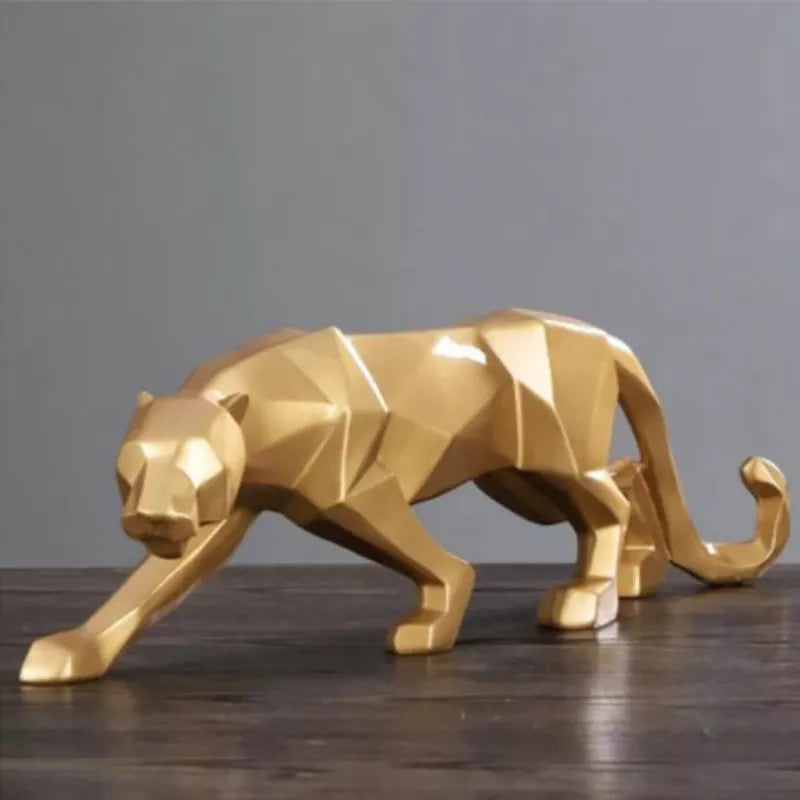 Avelena | Panther-Statue, Tierfigur, abstrakter geometrischer Stil, Kunstharz, Leopardenskulptur, Heimbüro, Desktop-Dekoration, Kunsthandwerk