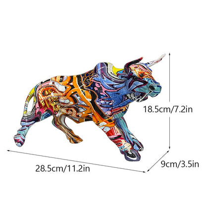 Avelena | Graffiti-Malerei Harz Bull Figuren Home Wohnzimmer Schlafzimmer Büro Desktop Feng Shui Ornamente Sammlung Statuen