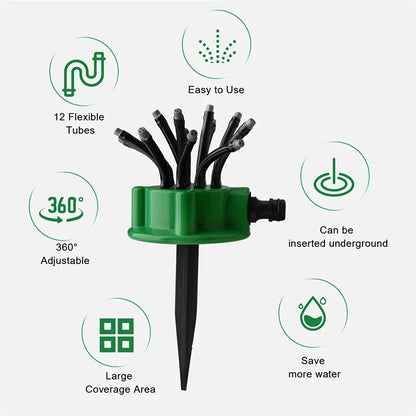 Avelena | 12-in-1 Gartenbewässerungssystem – Einstellbarer Sprinkler mit 360-Grad-Bewässerung