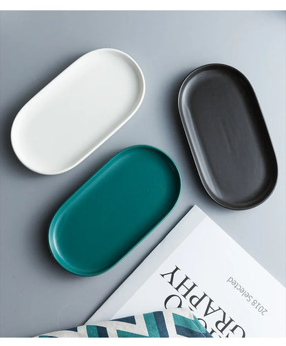 Avelena | Nordic Ins Keramik Marmor ovales Tablett Schmuck Aufbewahrungstablett Zubehör Seifenhalter goldene Welle Badezimmerbecher Bad Dekoration