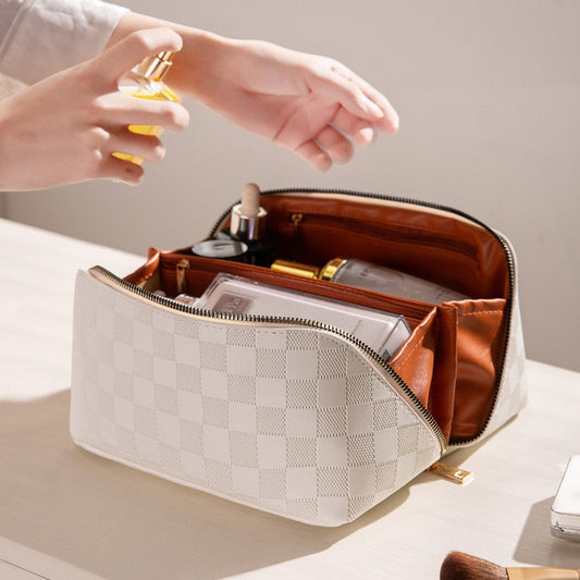 Avelena |  Luxus Checkered Make-up Kosmetiktasche