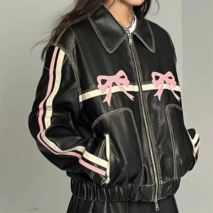 Avelena | Damen Vintage Lederjacke mit Reverskragen