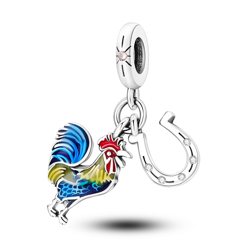 Avelena | 925 Silber Goldener Leopard Charms Perlen Bunte Chamäleon Nashorn Löwe Skarabäus Katze Anhänger Passend für Original Pandora Armband Schmuck