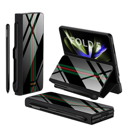 Avelena | Stoßfeste Rüstungshülle Hülle Glas Abdeckung Ständer Einfügkarte Lederhülle für Samsung Galaxy Z Fold 5/4