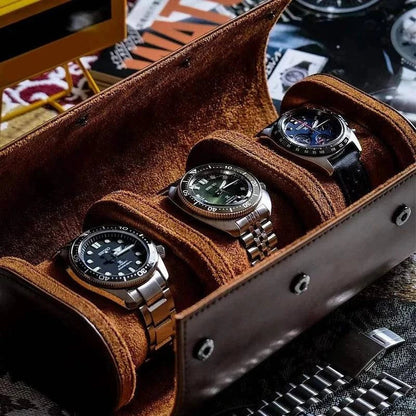 Avelena | Vintage Leder 3-Slot Herren Uhrenbox für Reisen