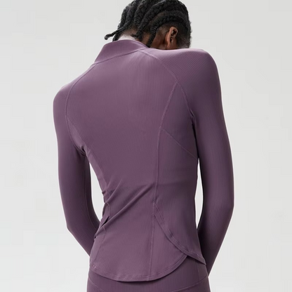 Avelena | Damen Slim Fit Laufjacke mit durchgehendem Reißverschluss Langarm Leicht Sportoberteil