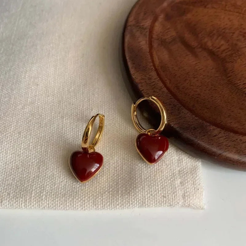 Avelena | Weinrot Herz Dangle Frauen Ohrringe