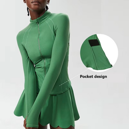 Avelena | Damen Slim Fit Laufjacke mit durchgehendem Reißverschluss Langarm Leicht Sportoberteil