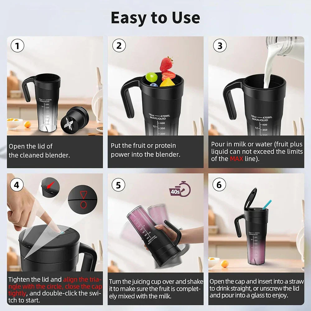 Avelena | Tragbarer Entsafter - Wiederaufladbarer Mini-Mixer mit 6 scharfen Klingen für Shakes und Smoothies